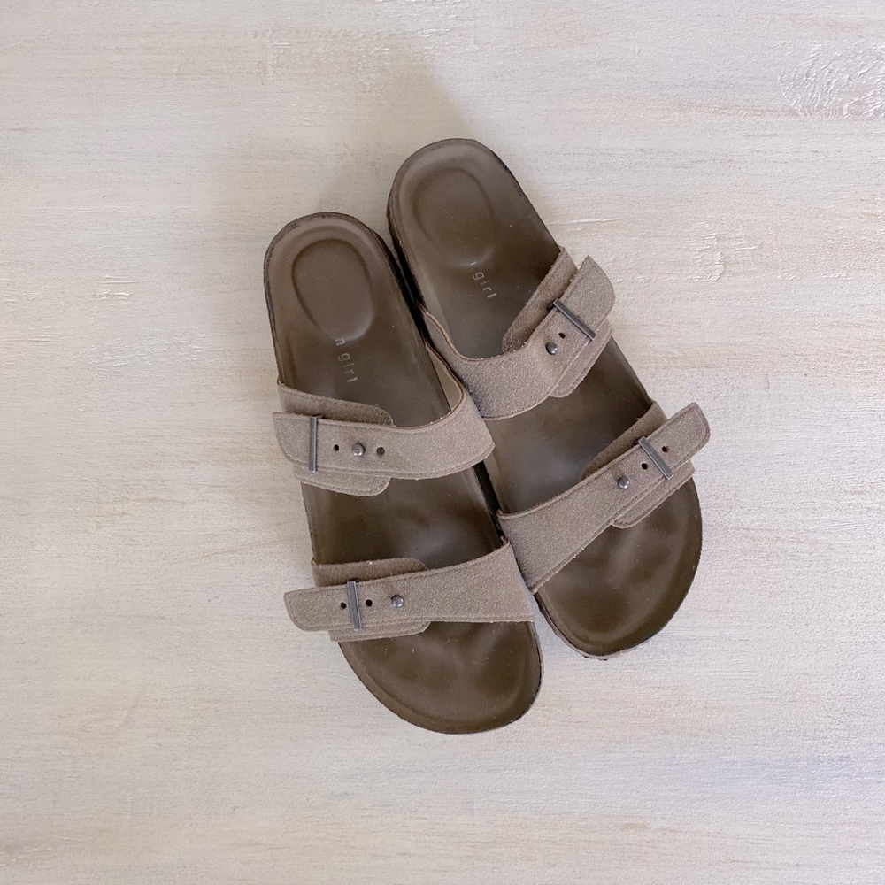 Madden girl tan vegan leather suede buckle sandals